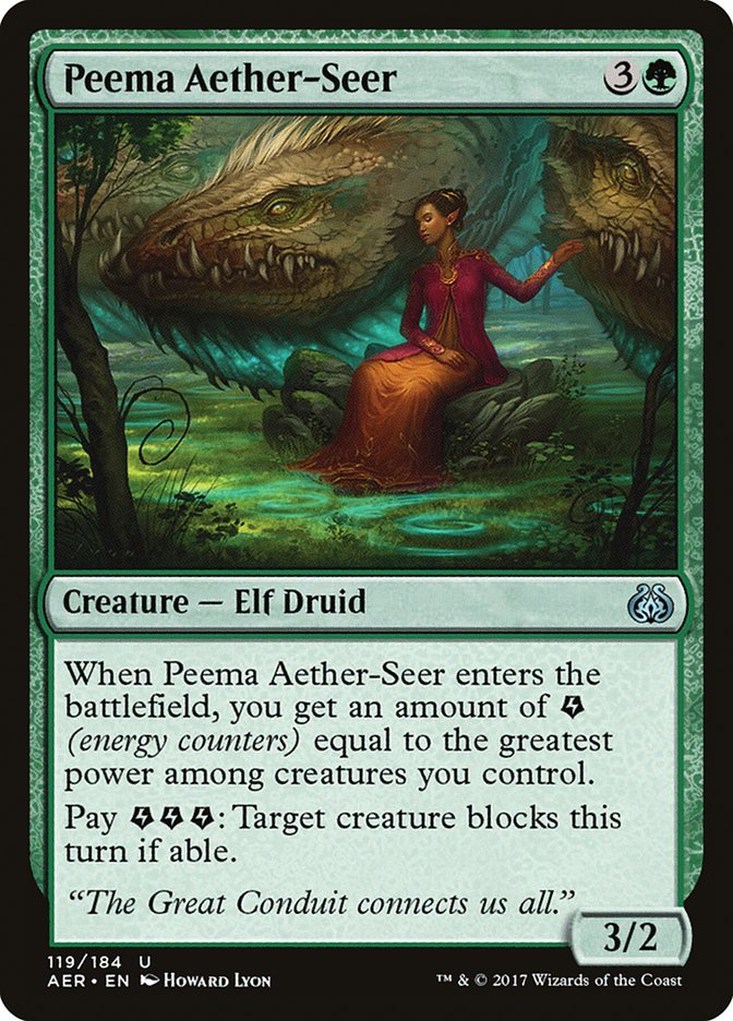 This Is An Image Of The Magic The Gathering Card Peema Aether-Seer From The Set Aether Revolt - Designed By Artist Howard Lyon