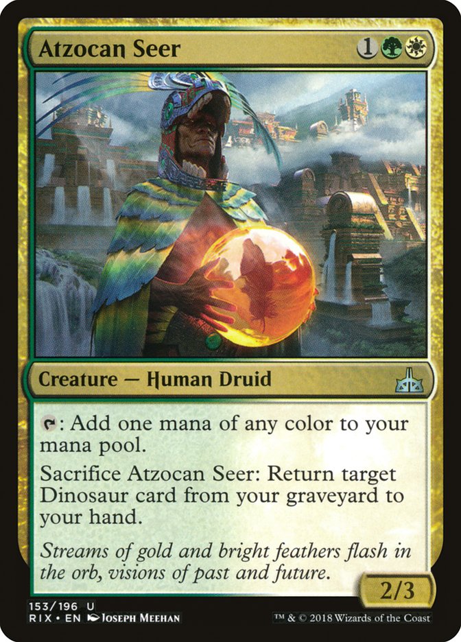 This Is An Image Of The Magic The Gathering Card Atzocan Seer From The Set The Lost Caverns of Ixalan Commander - Designed By Artist Joseph Meehan