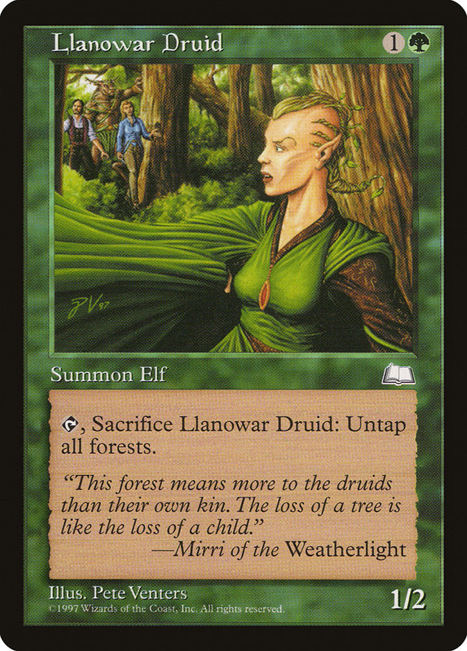 This Is An Image Of The Magic The Gathering Card Llanowar Druid From The Set Weatherlight - Designed By Artist Pete Venters
