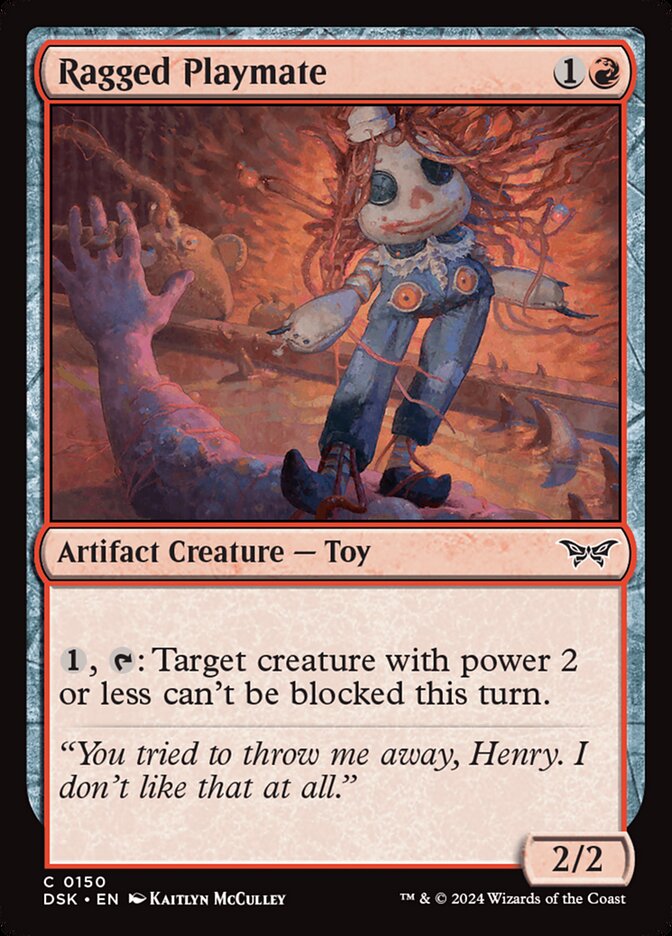 This Is An Image Of The Magic The Gathering Card Ragged Playmate From The Set Duskmourn: House of Horror - Designed By Artist Kaitlyn McCulley