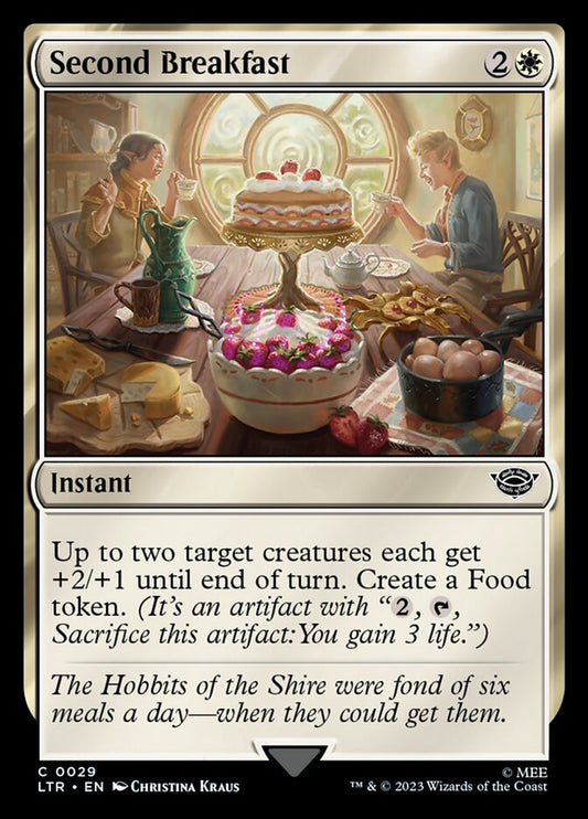 This Is An Image Of The Magic The Gathering Card Second Breakfast From The Set The Lord of the Rings: Tales of Middle-earth - Designed By Artist Christina Kraus