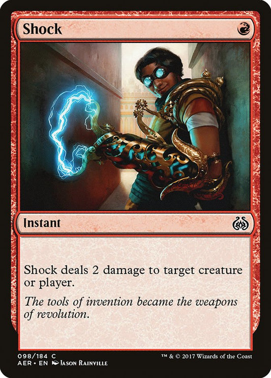This Is An Image Of The Magic The Gathering Card Shock From The Set Murders at Karlov Manor - Designed By Artist Eric Wilkerson
