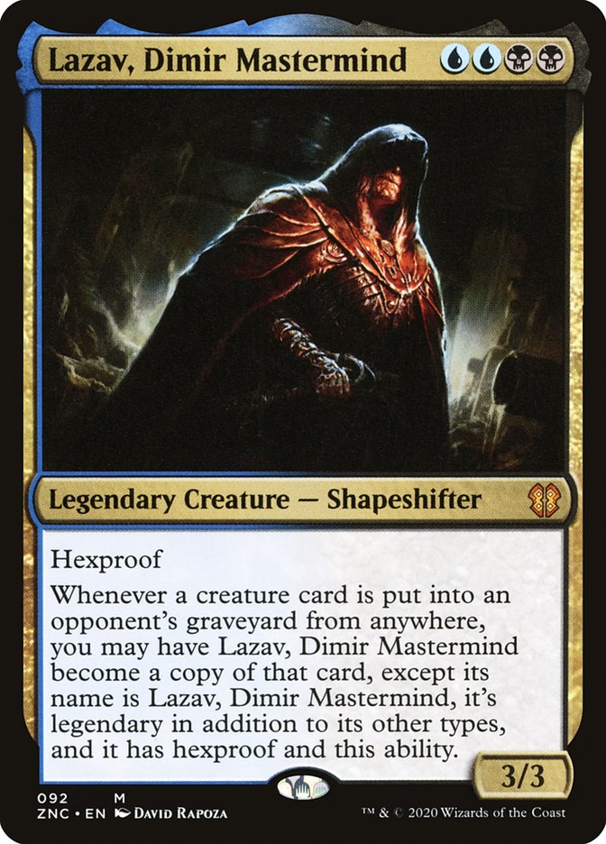 This Is An Image Of The Magic The Gathering Card Lazav, Dimir Mastermind From The Set Zendikar Rising Commander - Designed By Artist David Rapoza