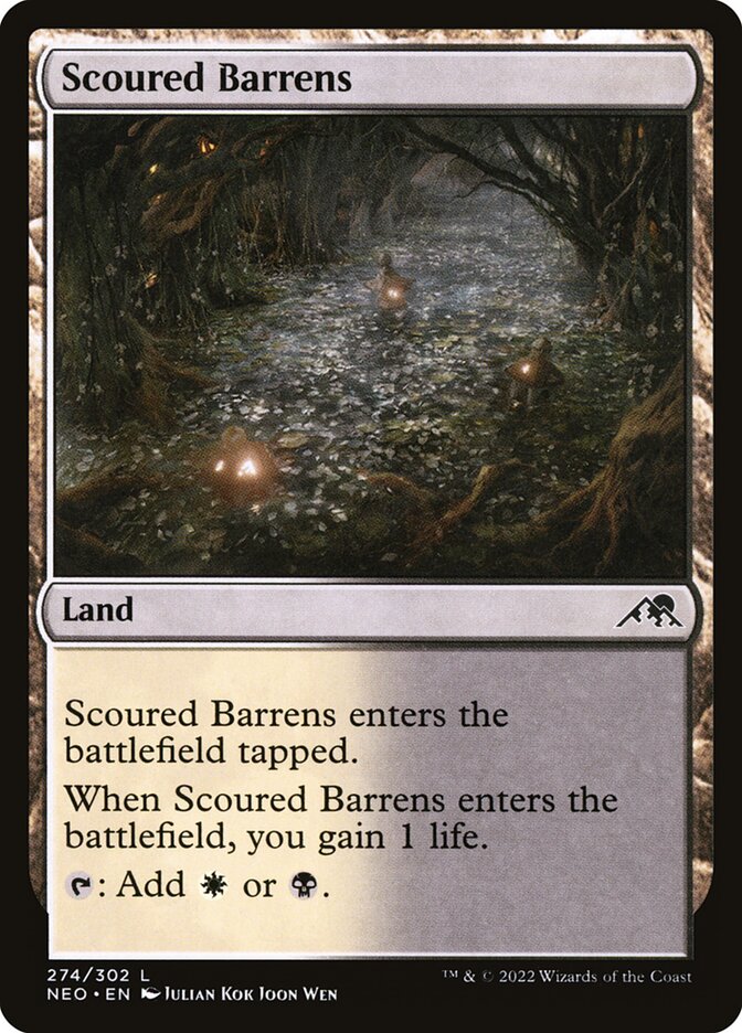 This Is An Image Of The Magic The Gathering Card Scoured Barrens From The Set Tarkir: Dragonstorm - Designed By Artist Brent Hollowell