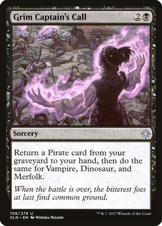 This Is An Image Of The Magic The Gathering Card Grim Captain's Call From The Set Ixalan - Designed By Artist Winona Nelson