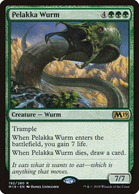 This Is An Image Of The Magic The Gathering Card Pelakka Wurm From The Set Foundations - Designed By Artist Daniel Ljunggren