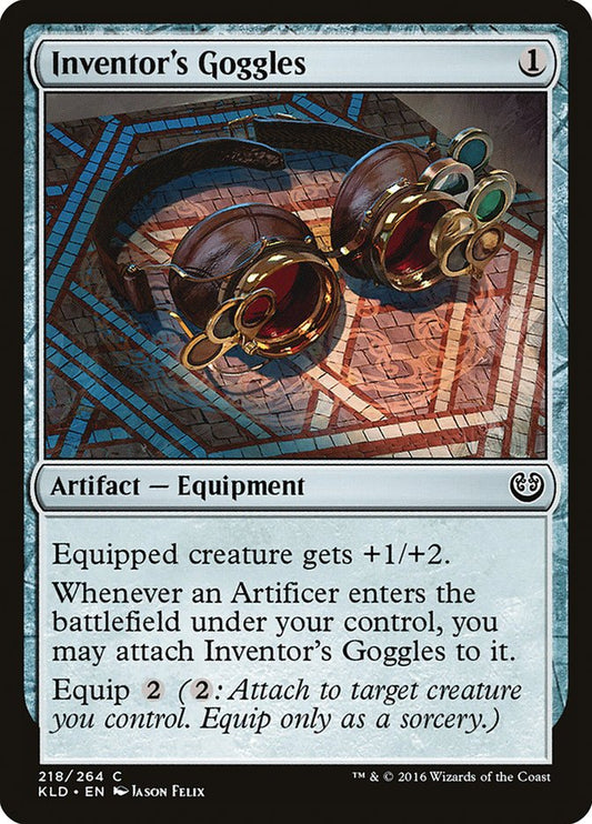 This Is An Image Of The Magic The Gathering Card Inventor's Goggles From The Set Duel Decks: Elves vs. Inventors - Designed By Artist Jason Felix