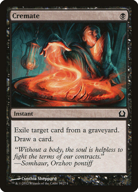 This Is An Image Of The Magic The Gathering Card Cremate From The Set Return to Ravnica - Designed By Artist Cynthia Sheppard