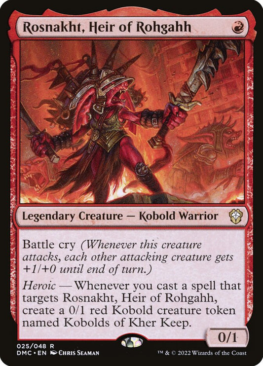 This Is An Image Of The Magic The Gathering Card Rosnakht, Heir of Rohgahh From The Set Dominaria United Commander - Designed By Artist Chris Seaman