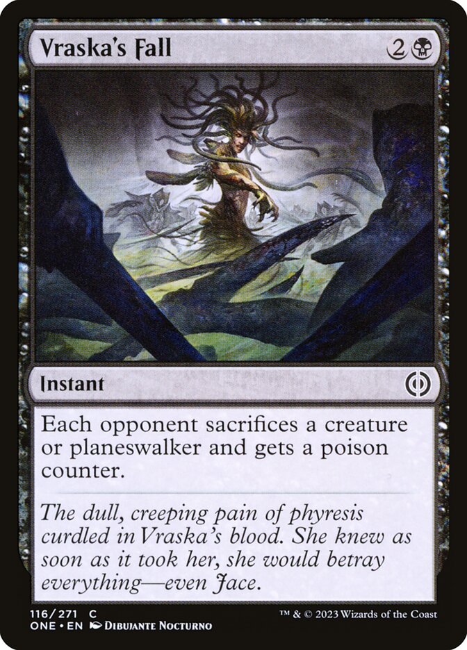 This Is An Image Of The Magic The Gathering Card Vraska's Fall From The Set Phyrexia: All Will Be One - Designed By Artist Dibujante Nocturno
