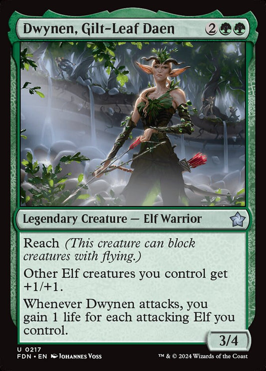 This Is An Image Of The Magic The Gathering Card Dwynen, Gilt-Leaf Daen From The Set Foundations - Designed By Artist Johannes Voss