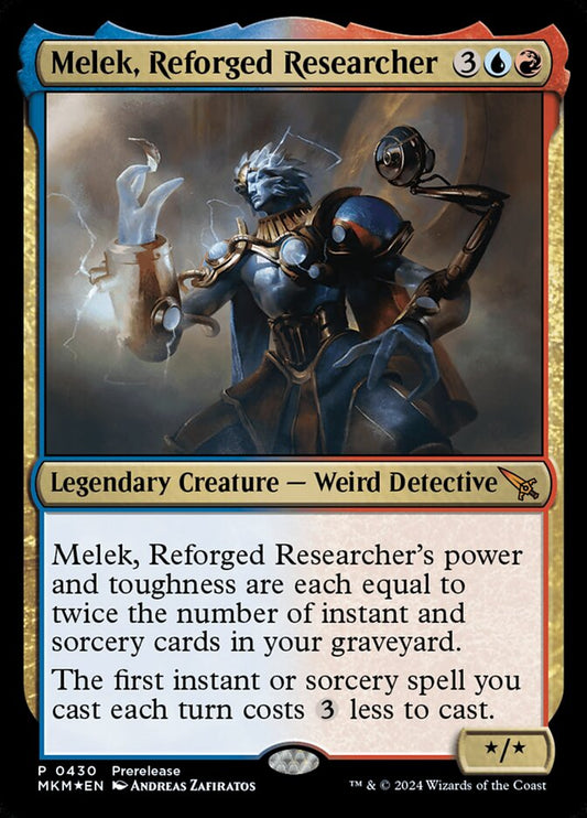 This Is An Image Of The Magic The Gathering Card Melek, Reforged Researcher From The Set Murders at Karlov Manor - Designed By Artist Andreas Zafiratos