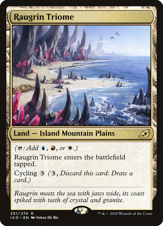 This Is An Image Of The Magic The Gathering Card Raugrin Triome From The Set Ikoria: Lair of Behemoths - Designed By Artist Jonas De Ro