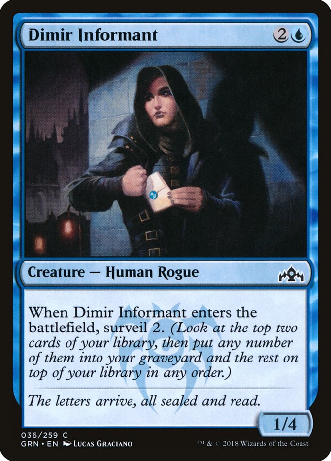 This Is An Image Of The Magic The Gathering Card Dimir Informant From The Set Guilds of Ravnica - Designed By Artist Lucas Graciano