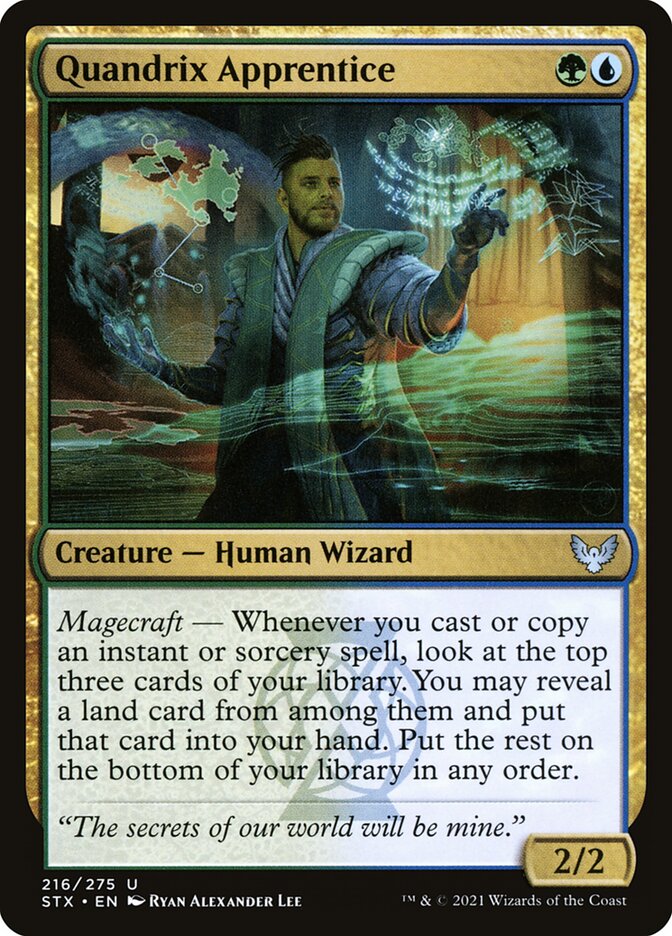 This Is An Image Of The Magic The Gathering Card Quandrix Apprentice From The Set Strixhaven: School of Mages - Designed By Artist Ryan Alexander Lee