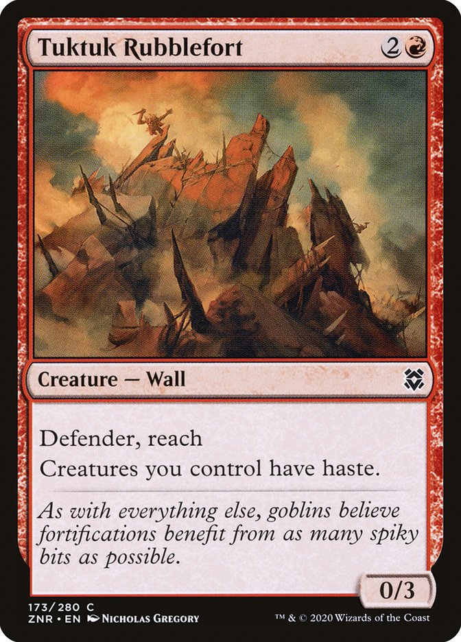 This Is An Image Of The Magic The Gathering Card Tuktuk Rubblefort From The Set Zendikar Rising - Designed By Artist Nicholas Gregory