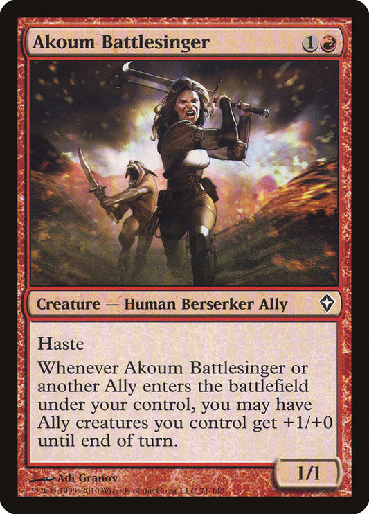 This Is An Image Of The Magic The Gathering Card Akoum Battlesinger From The Set Worldwake - Designed By Artist Adi Granov