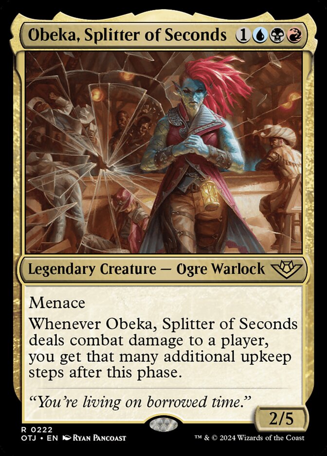 This Is An Image Of The Magic The Gathering Card Obeka, Splitter of Seconds From The Set Outlaws of Thunder Junction - Designed By Artist Ryan Pancoast