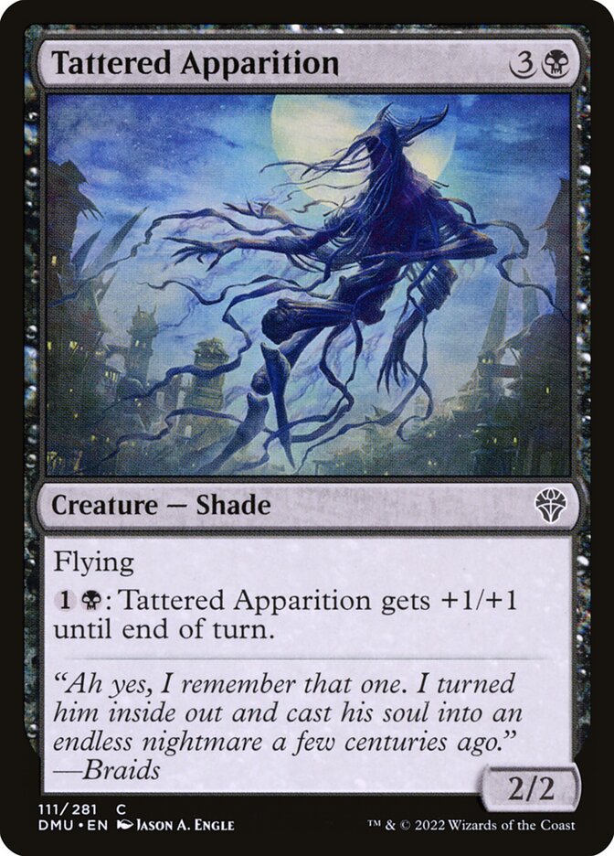 This Is An Image Of The Magic The Gathering Card Tattered Apparition From The Set Dominaria United - Designed By Artist Jason A. Engle
