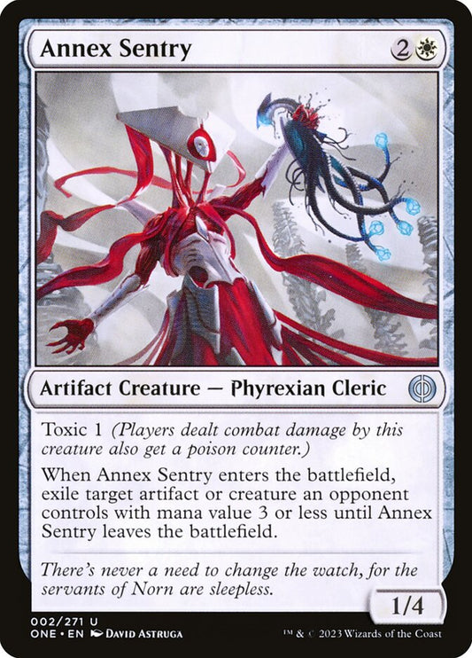 This Is An Image Of The Magic The Gathering Card Annex Sentry From The Set Phyrexia: All Will Be One - Designed By Artist David Astruga
