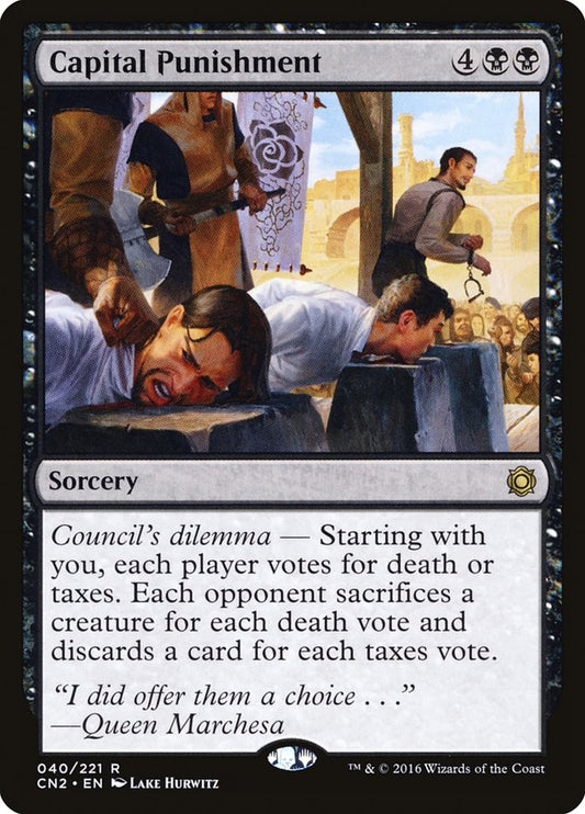 This Is An Image Of The Magic The Gathering Card Capital Punishment From The Set Conspiracy: Take the Crown - Designed By Artist Lake Hurwitz