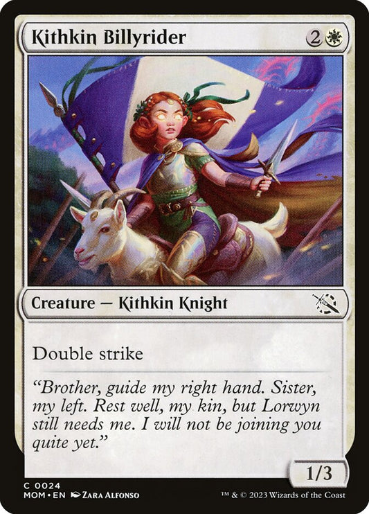 This Is An Image Of The Magic The Gathering Card Kithkin Billyrider From The Set March of the Machine - Designed By Artist Zara Alfonso