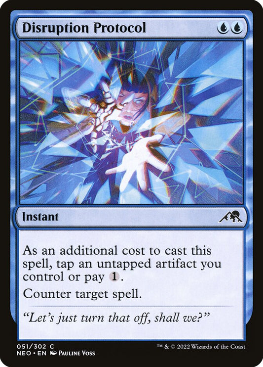 This Is An Image Of The Magic The Gathering Card Disruption Protocol From The Set Kamigawa: Neon Dynasty - Designed By Artist Pauline Voss