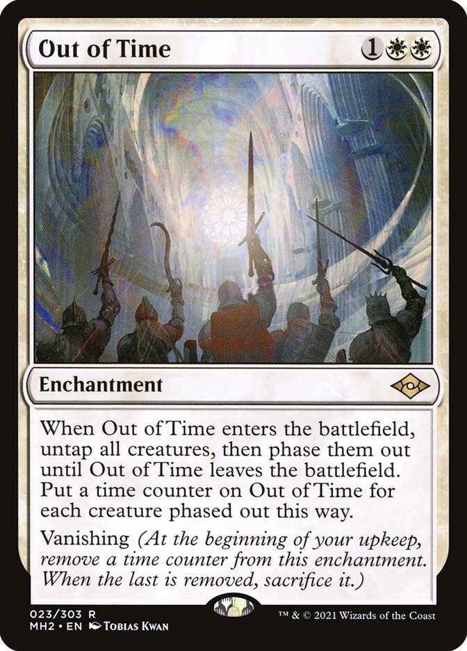 This Is An Image Of The Magic The Gathering Card Out of Time From The Set Modern Horizons 2 - Designed By Artist Tobias Kwan