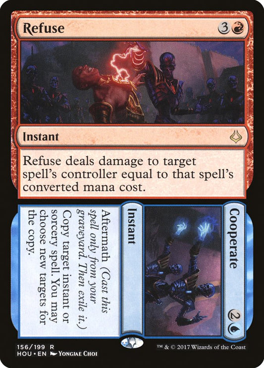 This Is An Image Of The Magic The Gathering Card Refuse // Cooperate From The Set Commander 2019 - Designed By Artist Yongjae Choi