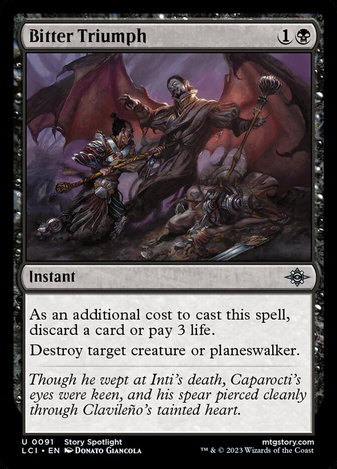This Is An Image Of The Magic The Gathering Card Bitter Triumph From The Set Tarkir: Dragonstorm Commander - Designed By Artist Donato Giancola