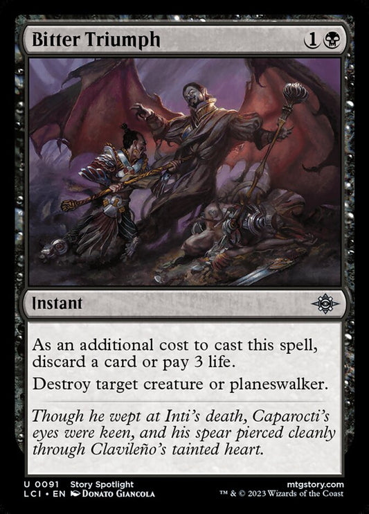 This Is An Image Of The Magic The Gathering Card Bitter Triumph From The Set Tarkir: Dragonstorm Commander - Designed By Artist Donato Giancola