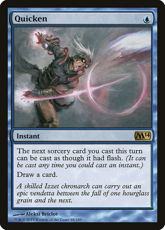 This Is An Image Of The Magic The Gathering Card Quicken From The Set Ravnica Remastered - Designed By Artist Aleksi Briclot