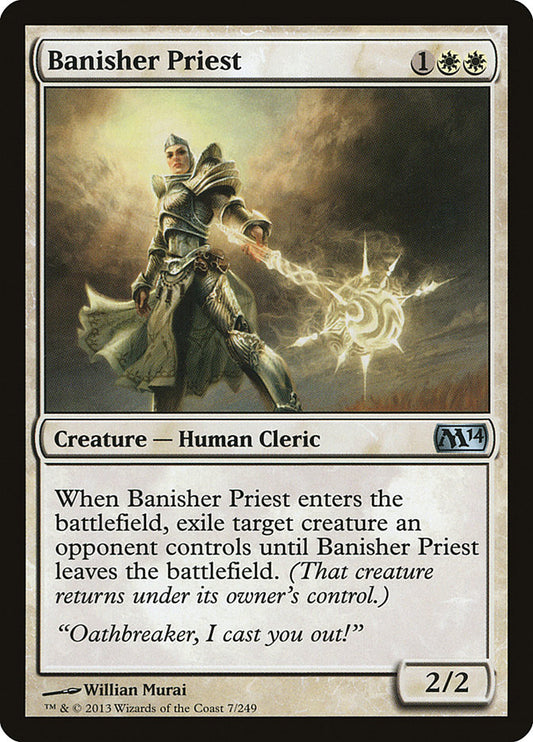 This Is An Image Of The Magic The Gathering Card Banisher Priest From The Set March of the Machine Commander - Designed By Artist Willian Murai