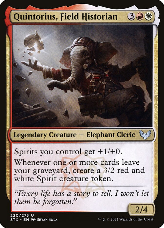 This Is An Image Of The Magic The Gathering Card Quintorius, Field Historian From The Set Strixhaven: School of Mages - Designed By Artist Bryan Sola