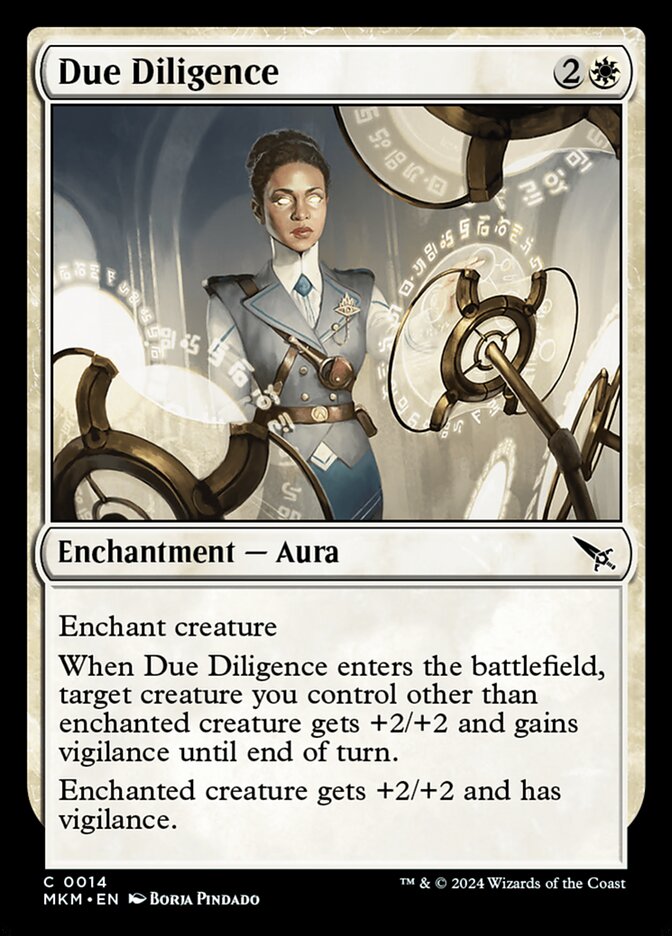 This Is An Image Of The Magic The Gathering Card Due Diligence From The Set Murders at Karlov Manor - Designed By Artist Borja Pindado