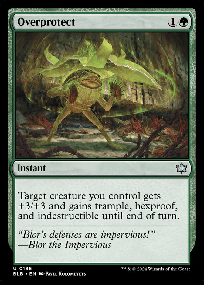 This Is An Image Of The Magic The Gathering Card Overprotect From The Set Bloomburrow - Designed By Artist Pavel Kolomeyets