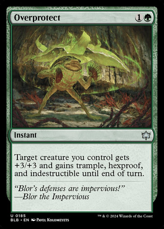 This Is An Image Of The Magic The Gathering Card Overprotect From The Set Bloomburrow - Designed By Artist Pavel Kolomeyets