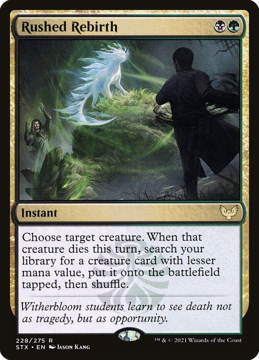 This Is An Image Of The Magic The Gathering Card Rushed Rebirth From The Set Strixhaven: School of Mages - Designed By Artist Jason Kang