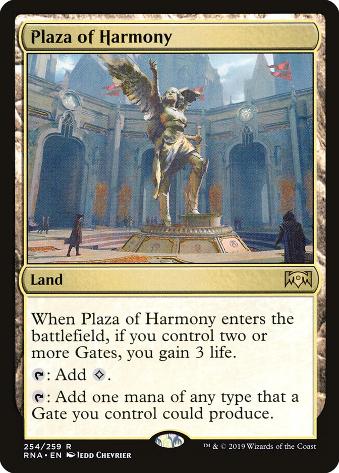 This Is An Image Of The Magic The Gathering Card Plaza of Harmony From The Set Ravnica Allegiance - Designed By Artist Jedd Chevrier
