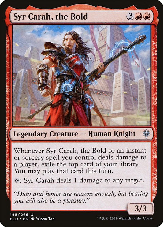 This Is An Image Of The Magic The Gathering Card Syr Carah, the Bold From The Set Throne of Eldraine - Designed By Artist Wisnu Tan