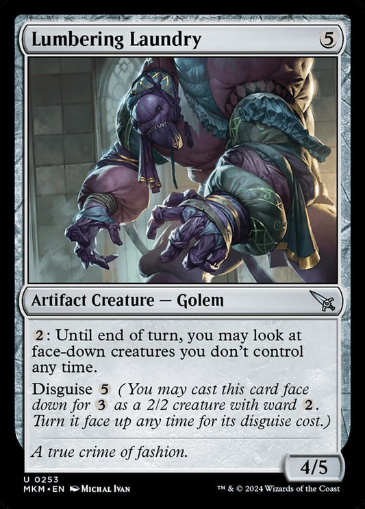 This Is An Image Of The Magic The Gathering Card Lumbering Laundry From The Set Murders at Karlov Manor - Designed By Artist Michal Ivan