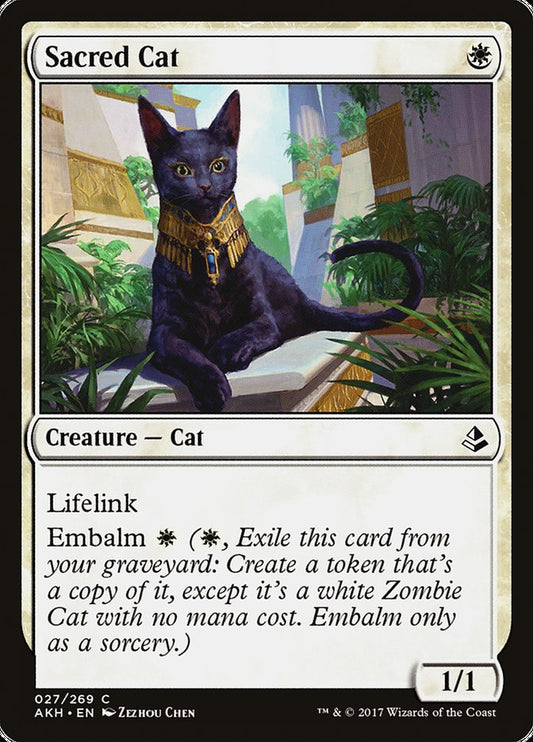 This Is An Image Of The Magic The Gathering Card Sacred Cat From The Set Amonkhet - Designed By Artist Zezhou Chen