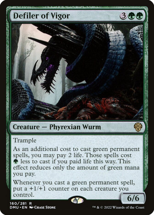This Is An Image Of The Magic The Gathering Card Defiler of Vigor From The Set Dominaria United - Designed By Artist Chase Stone