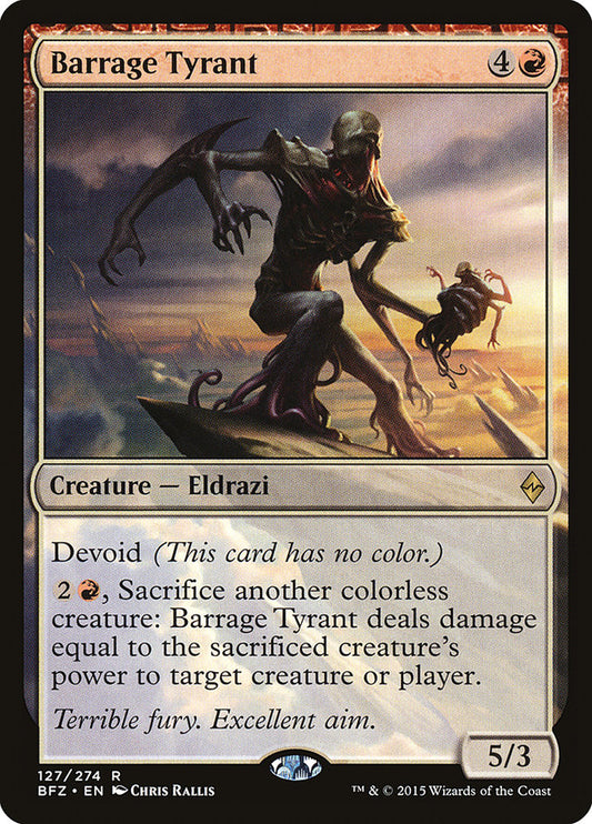 This Is An Image Of The Magic The Gathering Card Barrage Tyrant From The Set Battle for Zendikar - Designed By Artist Chris Rallis