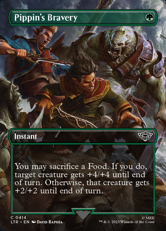 This Is An Image Of The Magic The Gathering Card Pippin's Bravery From The Set The Lord of the Rings: Tales of Middle-earth - Designed By Artist John Tedrick