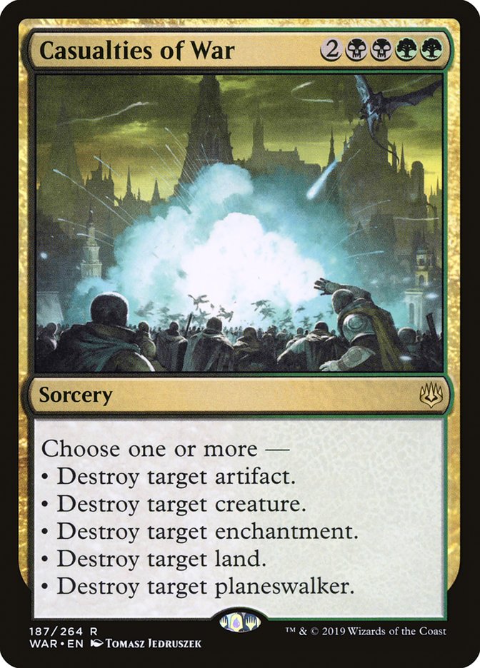 This Is An Image Of The Magic The Gathering Card Casualties of War From The Set Tarkir: Dragonstorm Commander - Designed By Artist Nereida