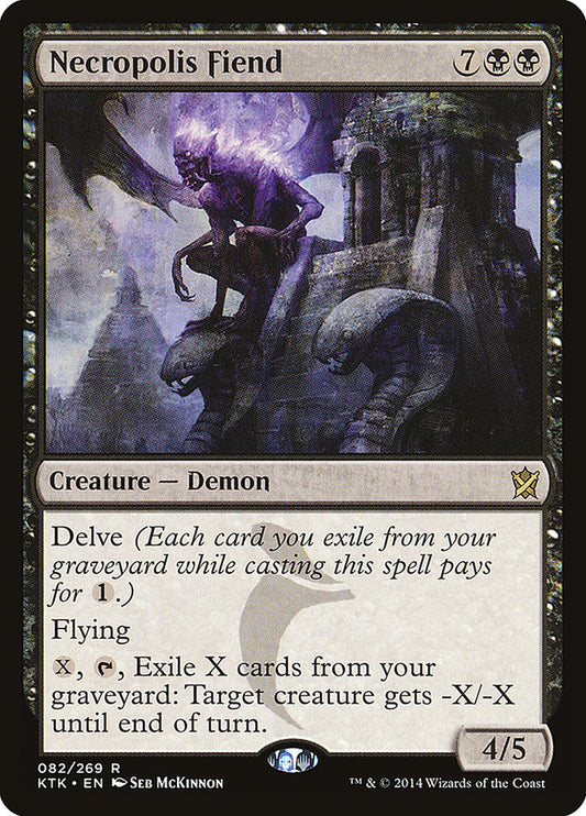This Is An Image Of The Magic The Gathering Card Necropolis Fiend From The Set Tarkir: Dragonstorm Commander - Designed By Artist Seb McKinnon