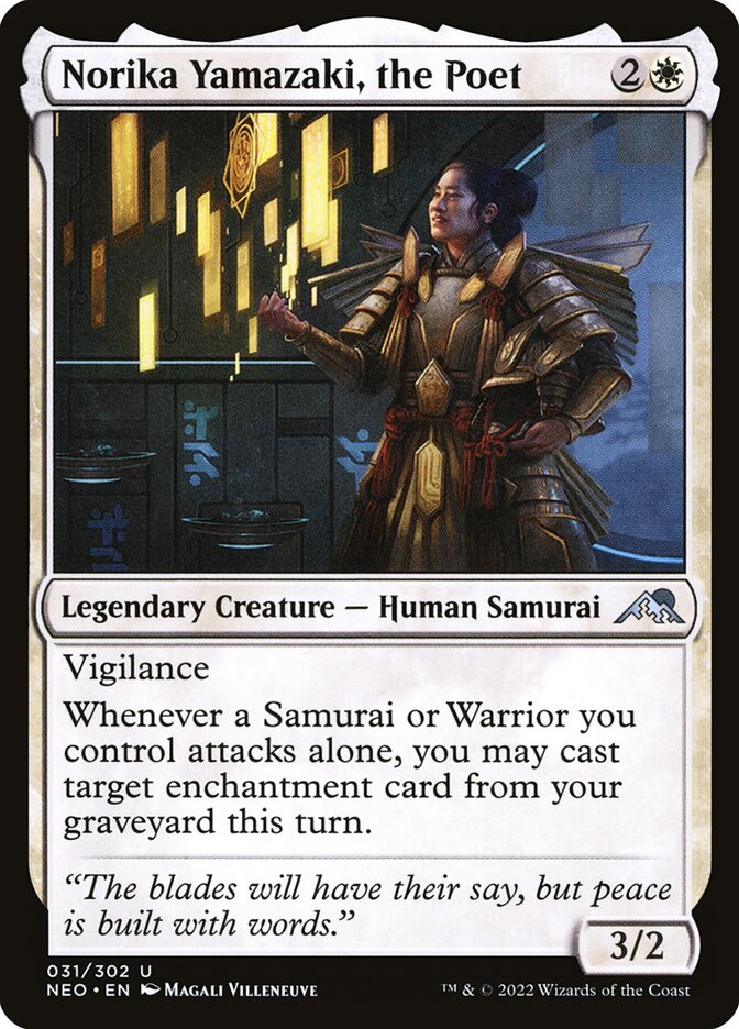 This Is An Image Of The Magic The Gathering Card Norika Yamazaki, the Poet From The Set Kamigawa: Neon Dynasty - Designed By Artist Magali Villeneuve
