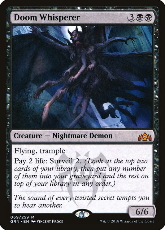 This Is An Image Of The Magic The Gathering Card Doom Whisperer From The Set Murders at Karlov Manor Commander - Designed By Artist Vincent Proce