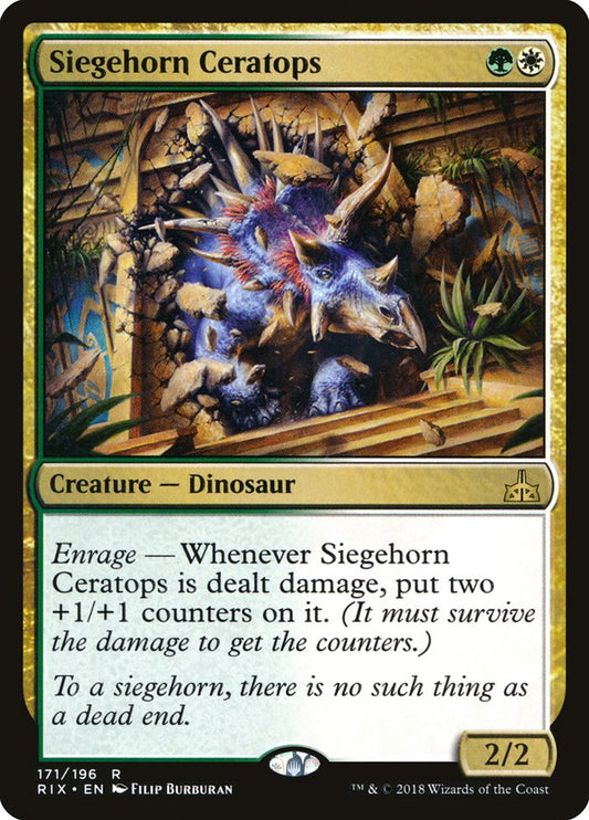 This Is An Image Of The Magic The Gathering Card Siegehorn Ceratops From The Set Rivals of Ixalan - Designed By Artist Filip Burburan